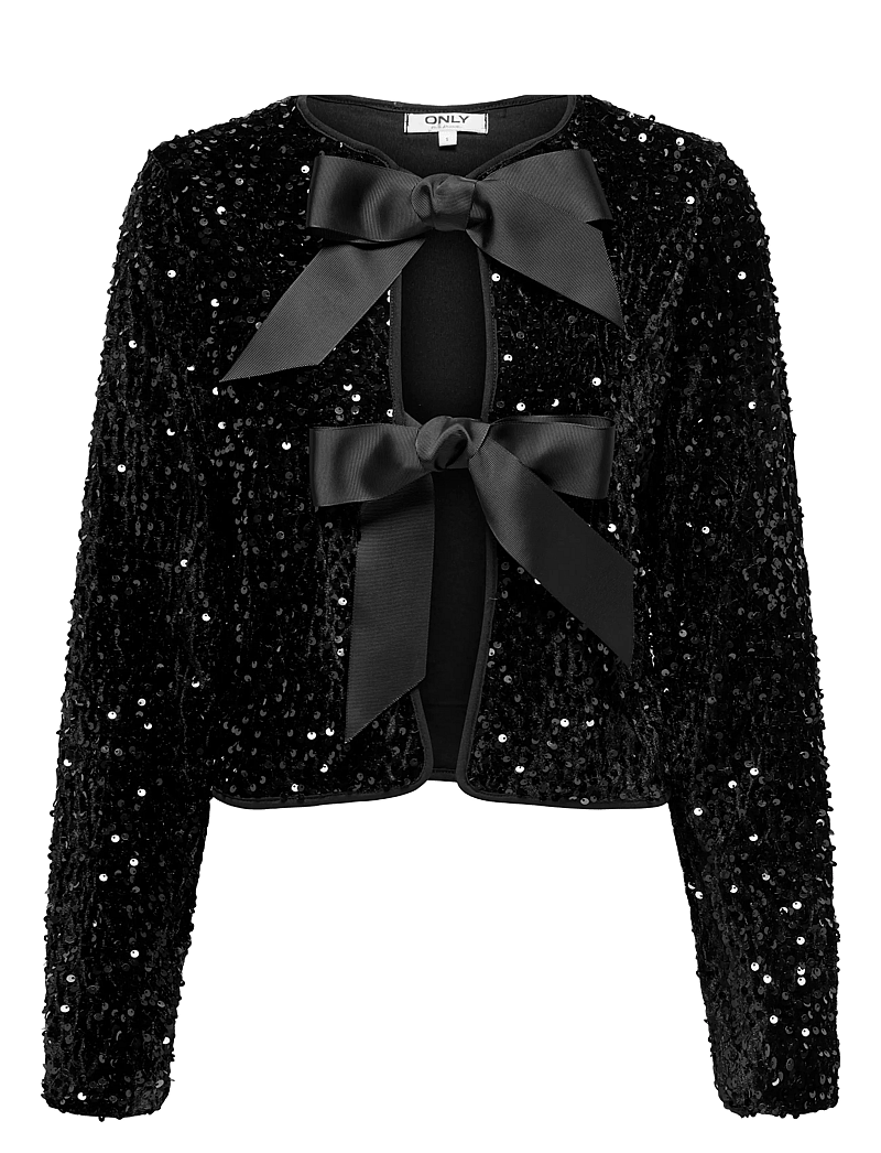 ONLY - ONLANIKA SEQUINS LS BOW TOP WVN CS - cardigans - black - 1