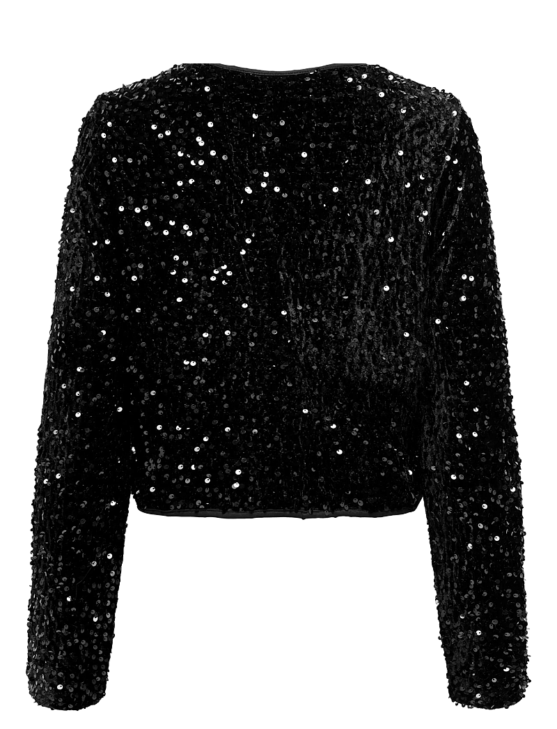 ONLY - ONLANIKA SEQUINS LS BOW TOP WVN CS - cardigans - black - 2