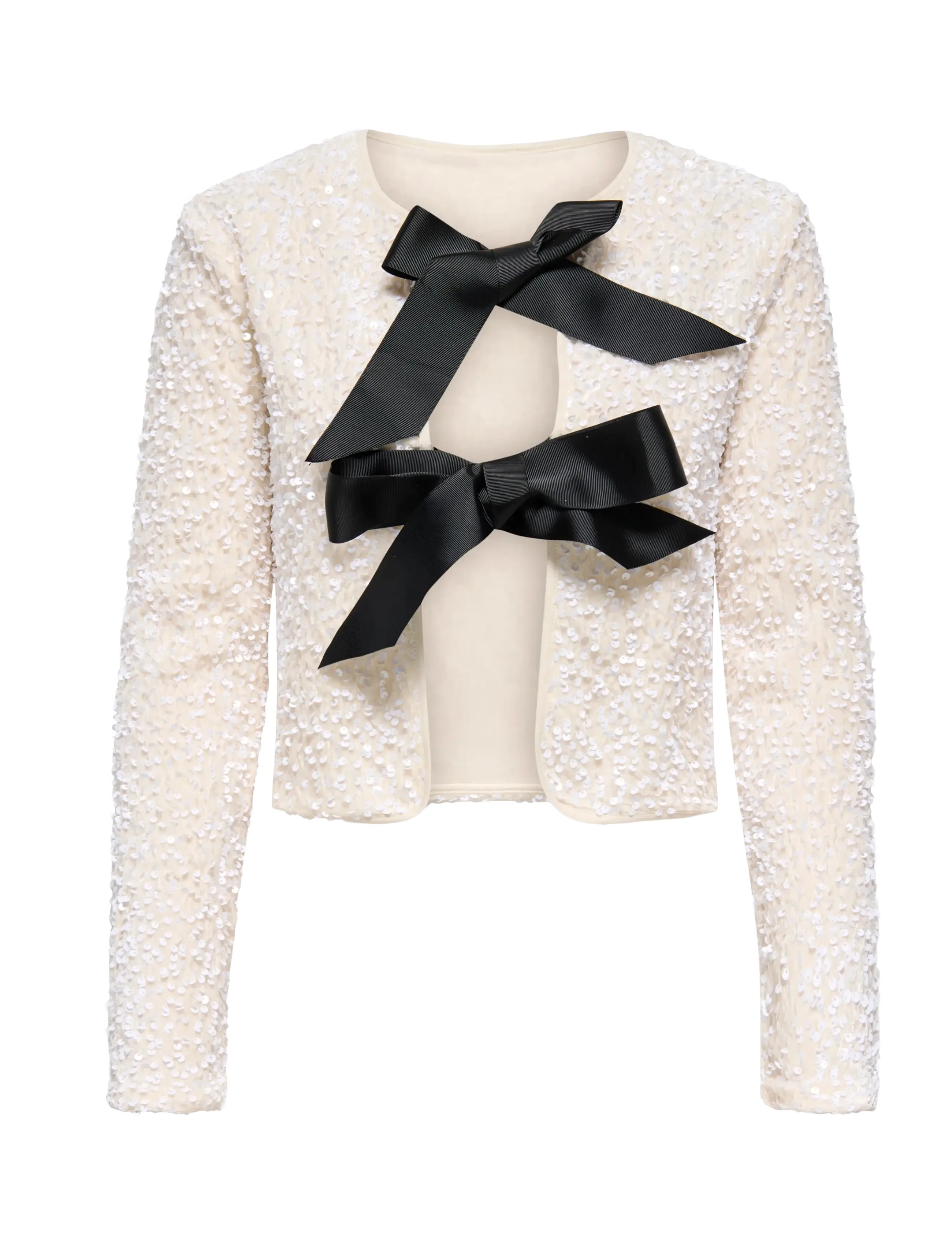 ONLY ONLANIKA SEQUINS LS BOW TOP WVN - Strickmode - WHITECAP GRAY / white