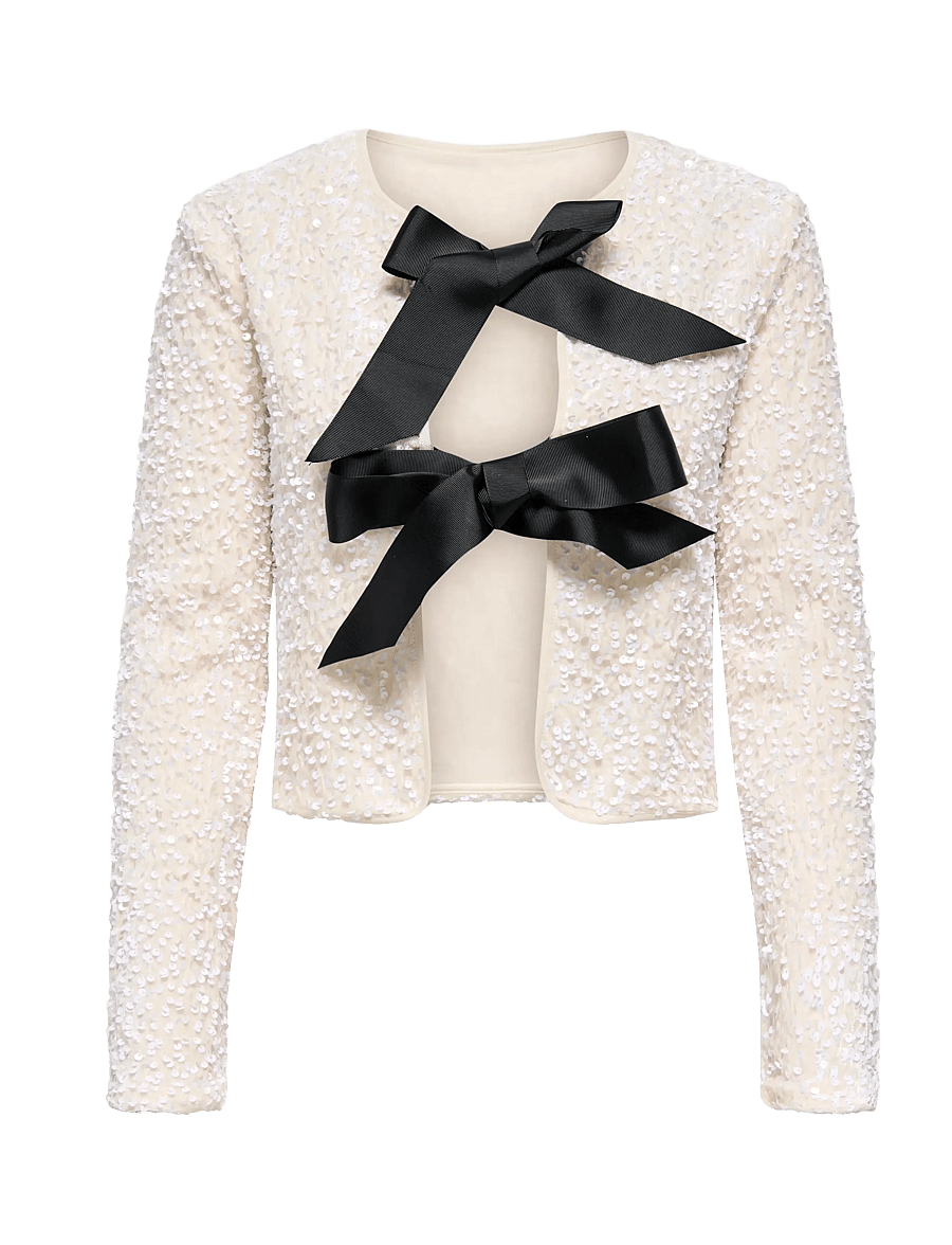 ONLY - ONLANIKA SEQUINS LS BOW TOP WVN - cardigans - whitecap gray - 1