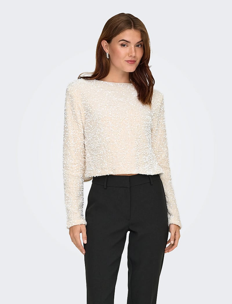 ONLY - ONLANIKA SEQUINS LS BOW TOP WVN - gebreide vesten - whitecap gray - 0