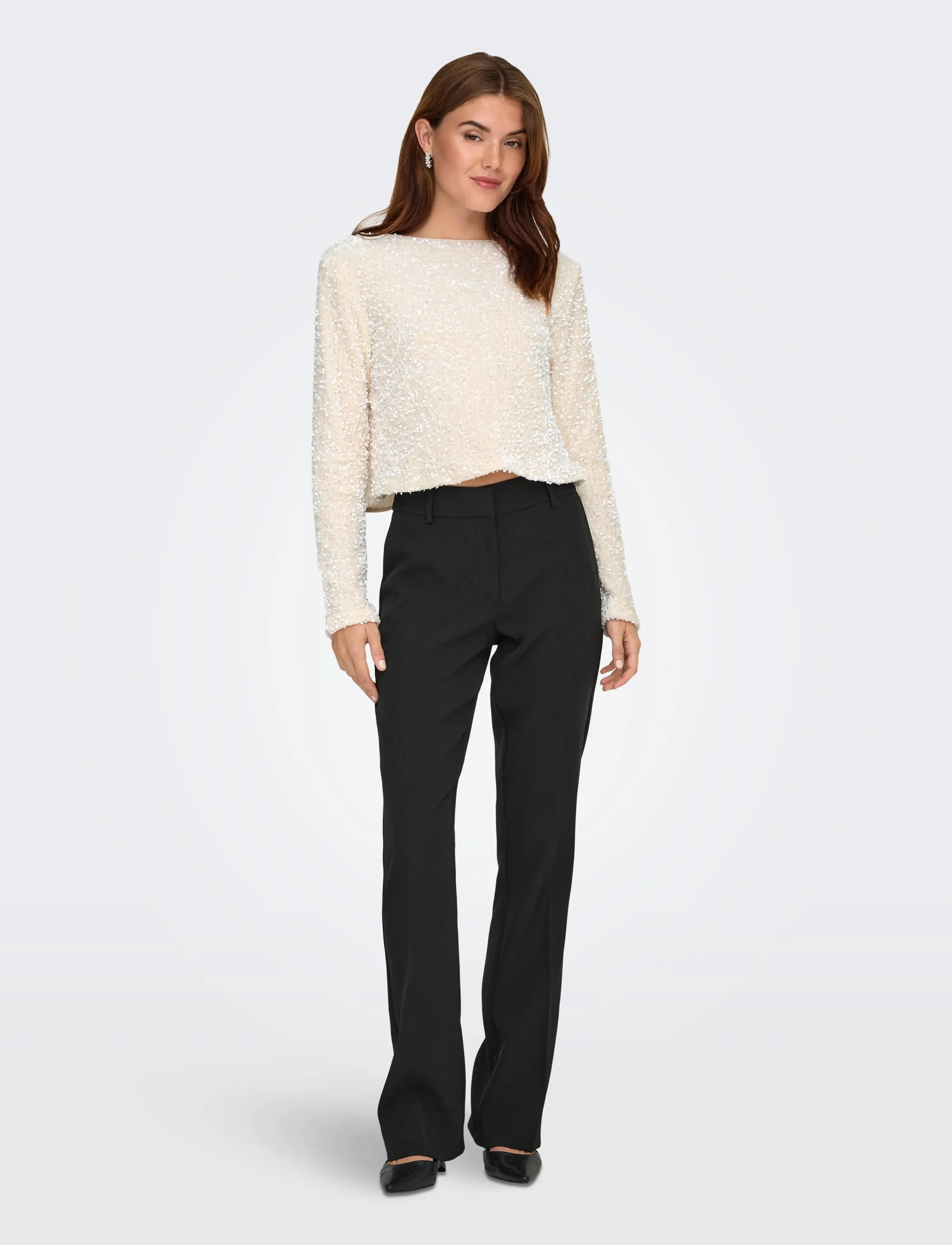 ONLY - ONLANIKA SEQUINS LS BOW TOP WVN - cardigans - whitecap gray - 4