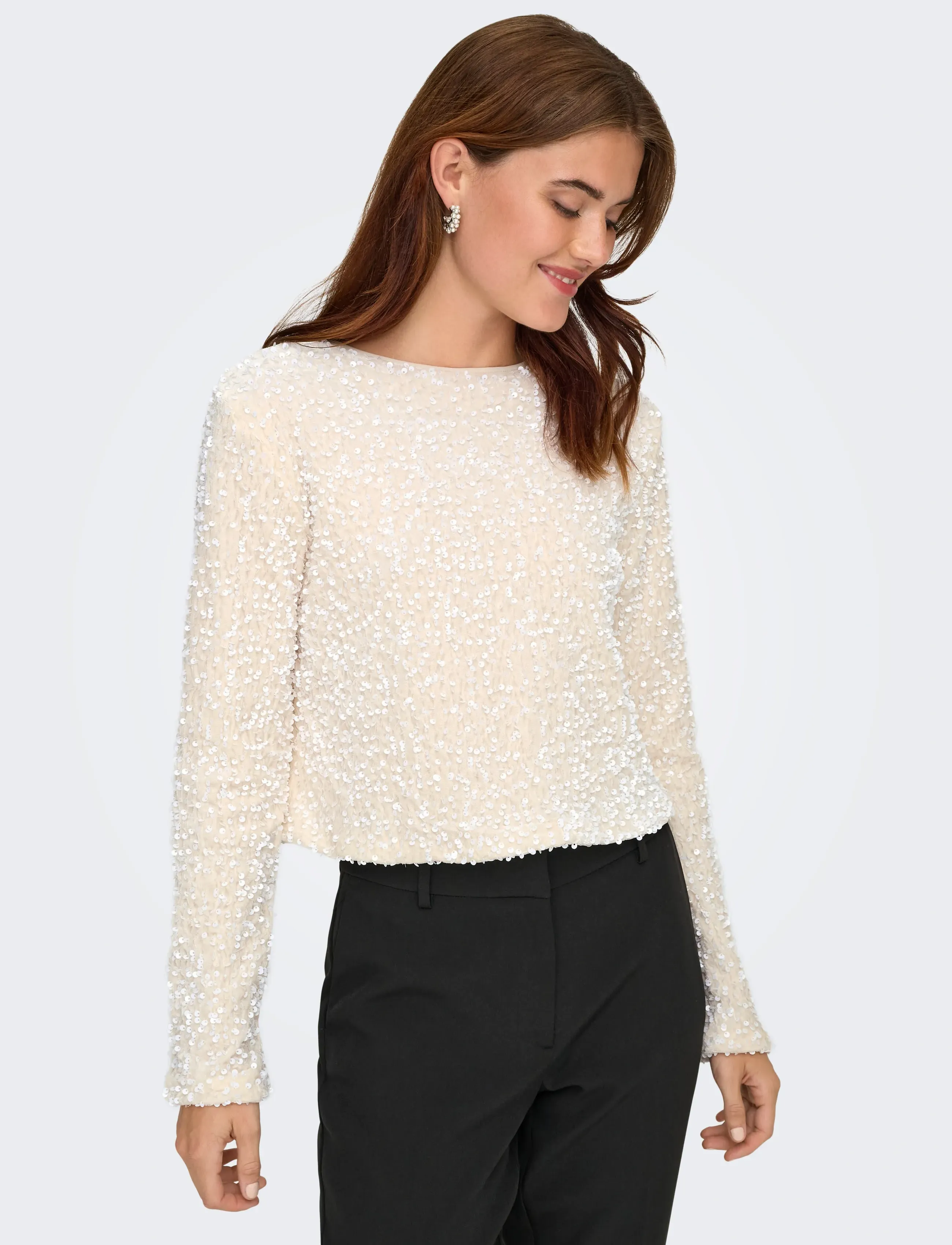 ONLY - ONLANIKA SEQUINS LS BOW TOP WVN - party tops - whitecap gray - 5
