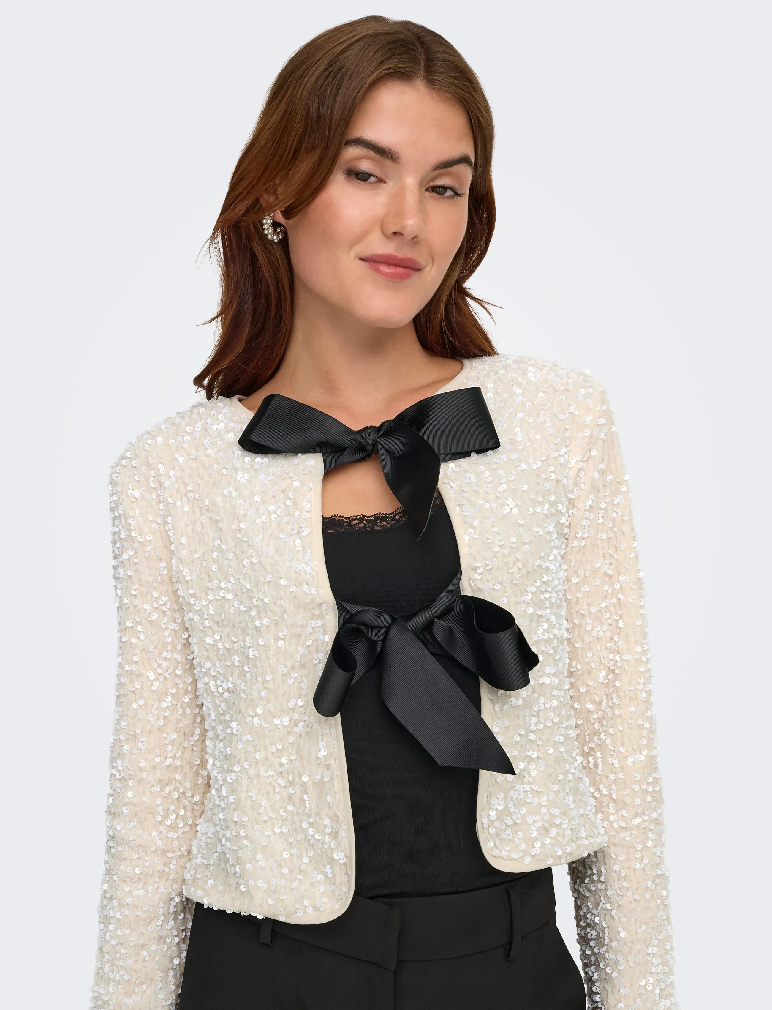 ONLY Onlanika Sequins Ls Bow Top Wvn Cs blusar dam – bild 5