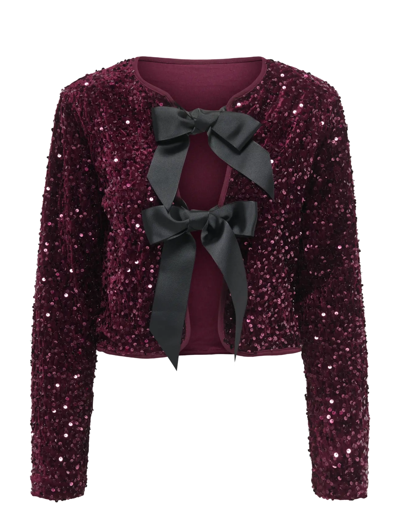 ONLY ONLANIKA SEQUINS LS BOW TOP WVN CS - Tøj - WINETASTING / burgundy