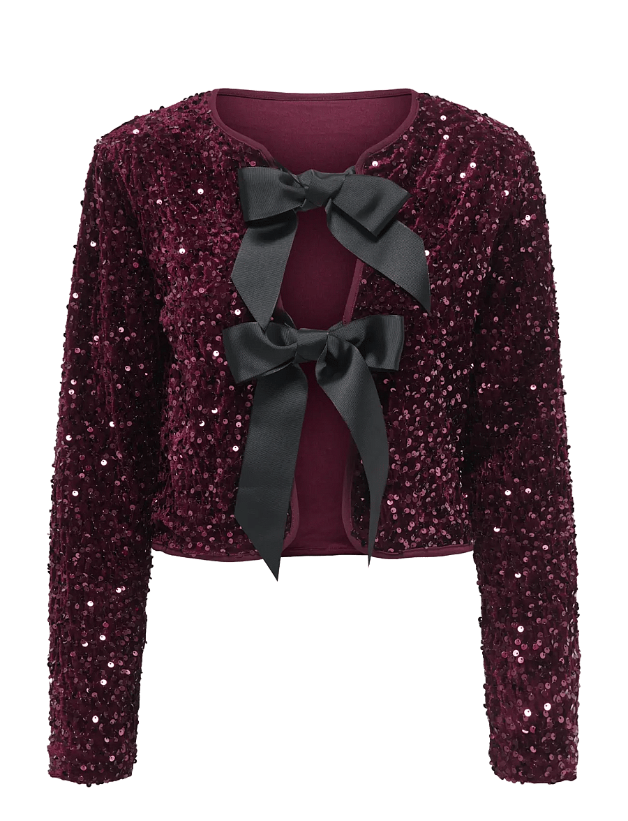 ONLY - ONLANIKA SEQUINS LS BOW TOP WVN CS - cardigans - winetasting - 1