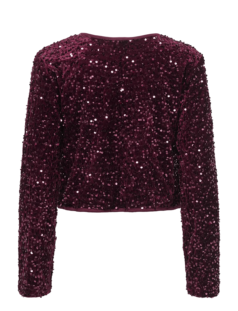 ONLY - ONLANIKA SEQUINS LS BOW TOP WVN CS - cardigans - winetasting - 2