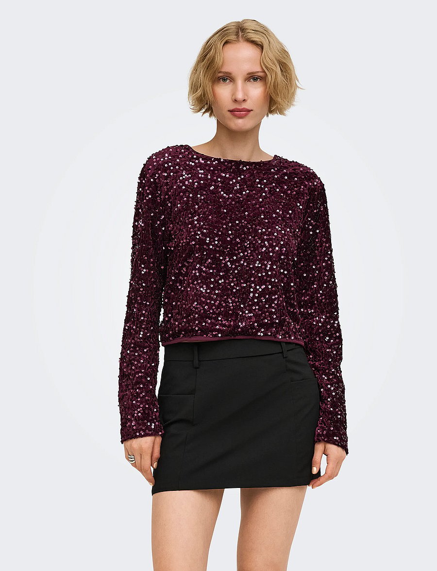 ONLY - ONLANIKA SEQUINS LS BOW TOP WVN CS - cardigans - winetasting - 0