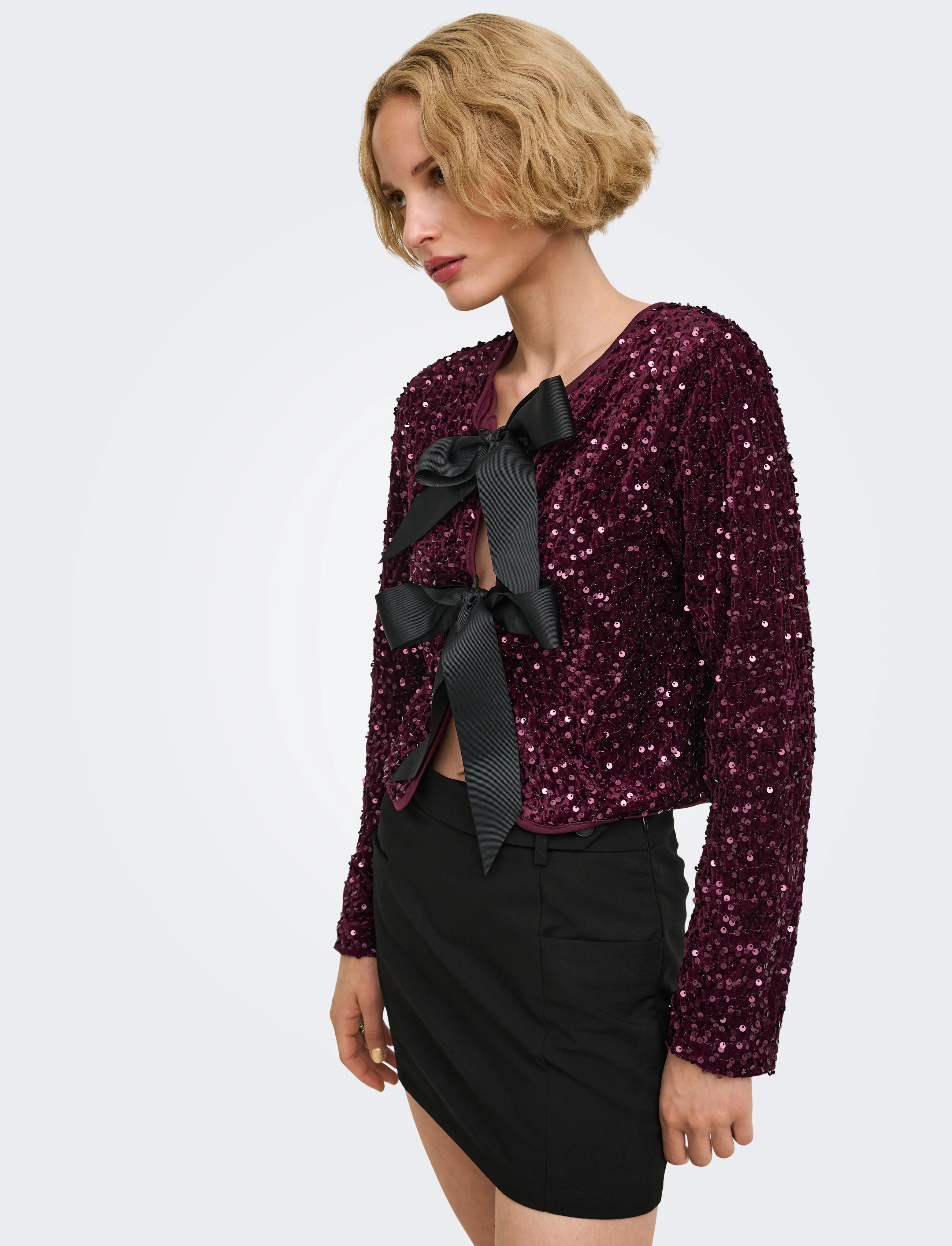 ONLY Onlanika Sequins Ls Bow Top Wvn Cs blusar dam – bild 5