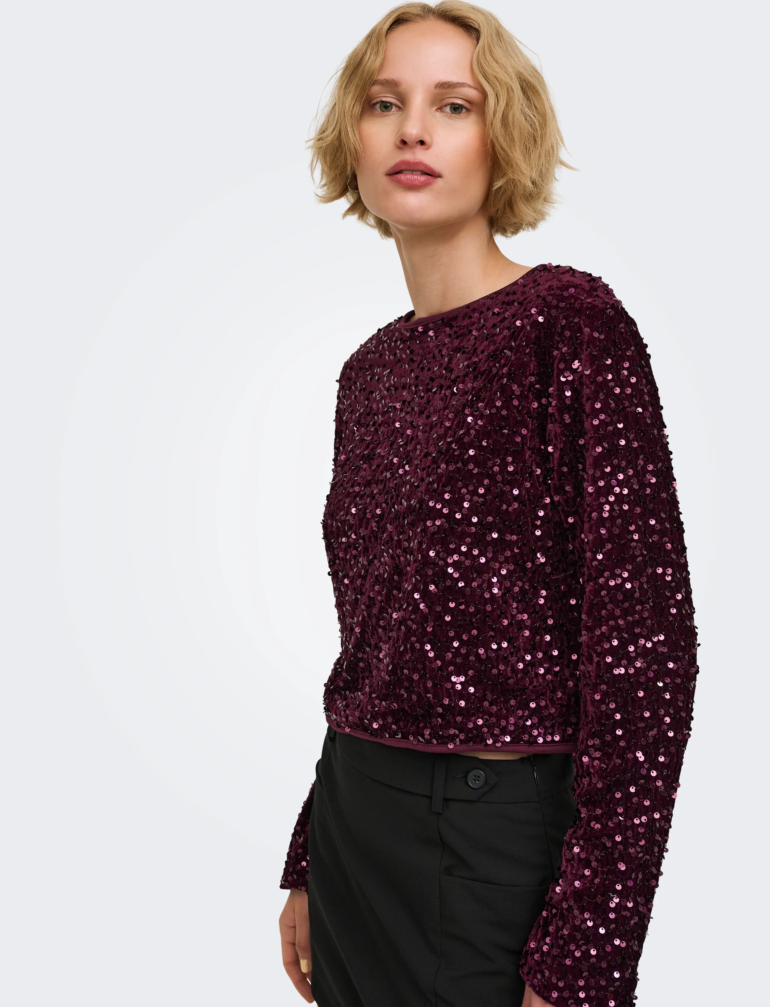 ONLY Onlanika Sequins Ls Bow Top Wvn Cs blusar dam – bild 6