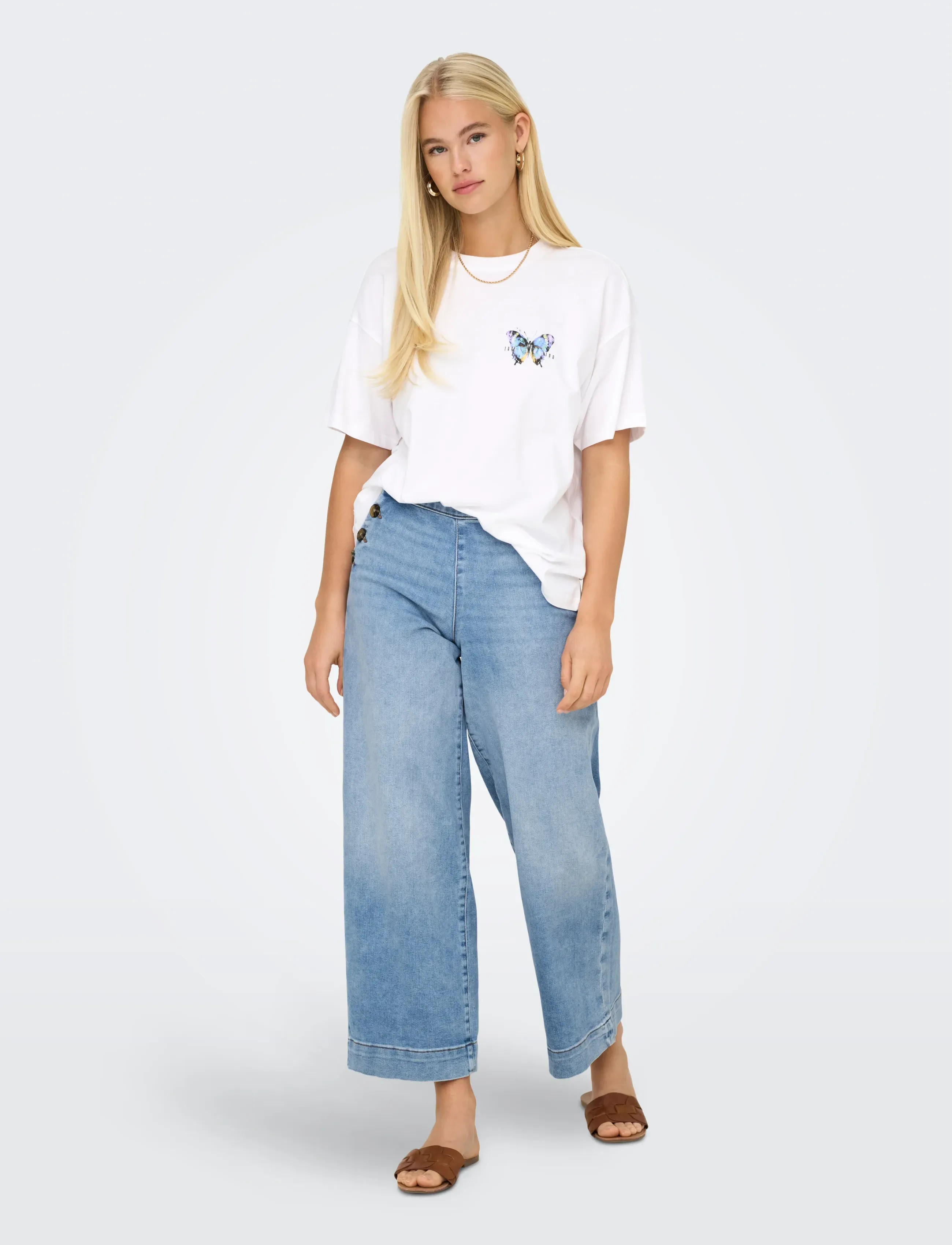 ONLY - ONLMADISON HW BUTTON WIDE CRP DNM GEN223 - brede jeans - light blue denim - 4