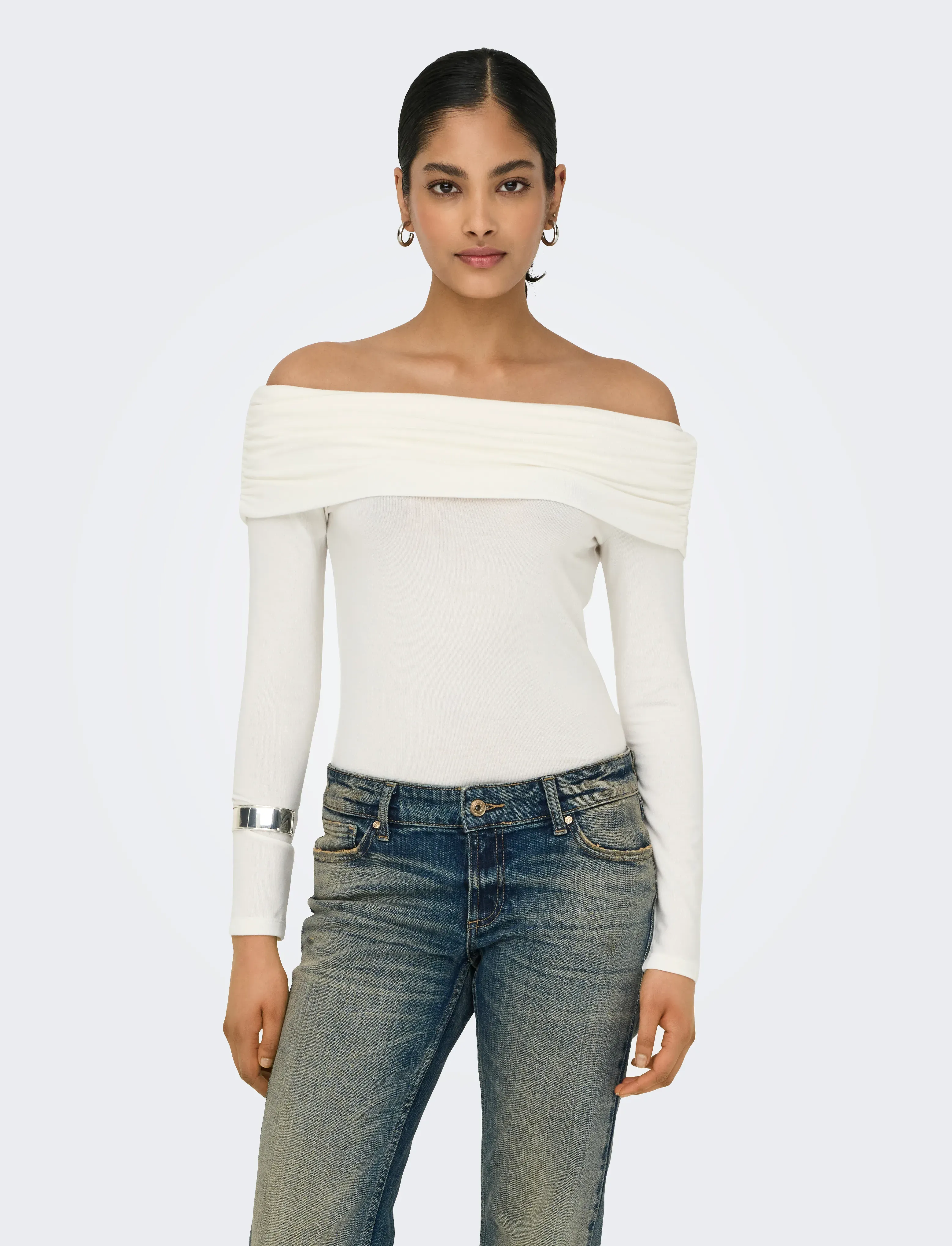 ONLY ONLGLAMOUR L/S OFF SHOULDER TOP CC JRS - T-shirts & Toppar - CLOUD DANCER / white
