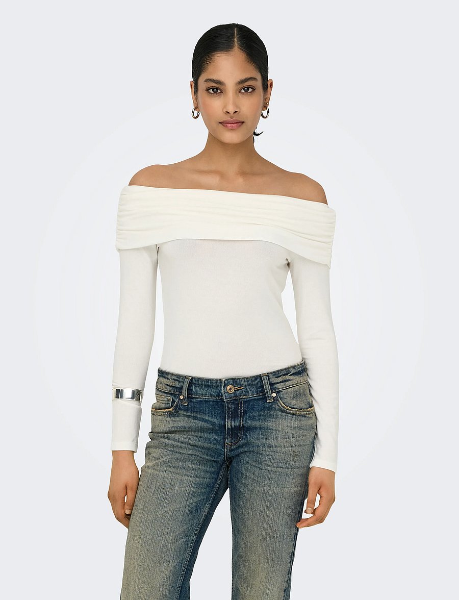 ONLY - ONLGLAMOUR L/S OFF SHOULDER TOP CC JRS - langärmlige tops - cloud dancer - 0