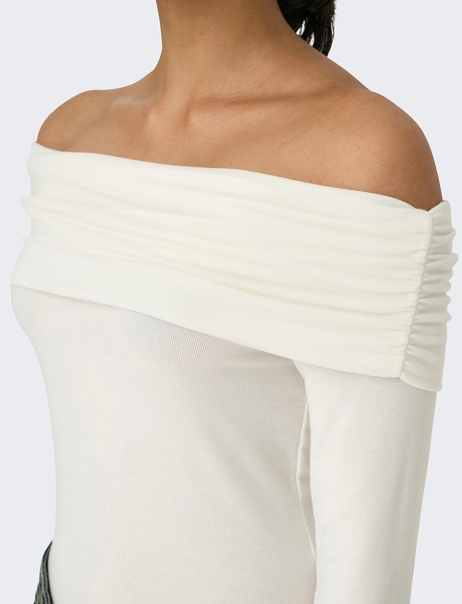 ONLY - ONLGLAMOUR L/S OFF SHOULDER TOP CC JRS - langärmlige tops - cloud dancer - 5