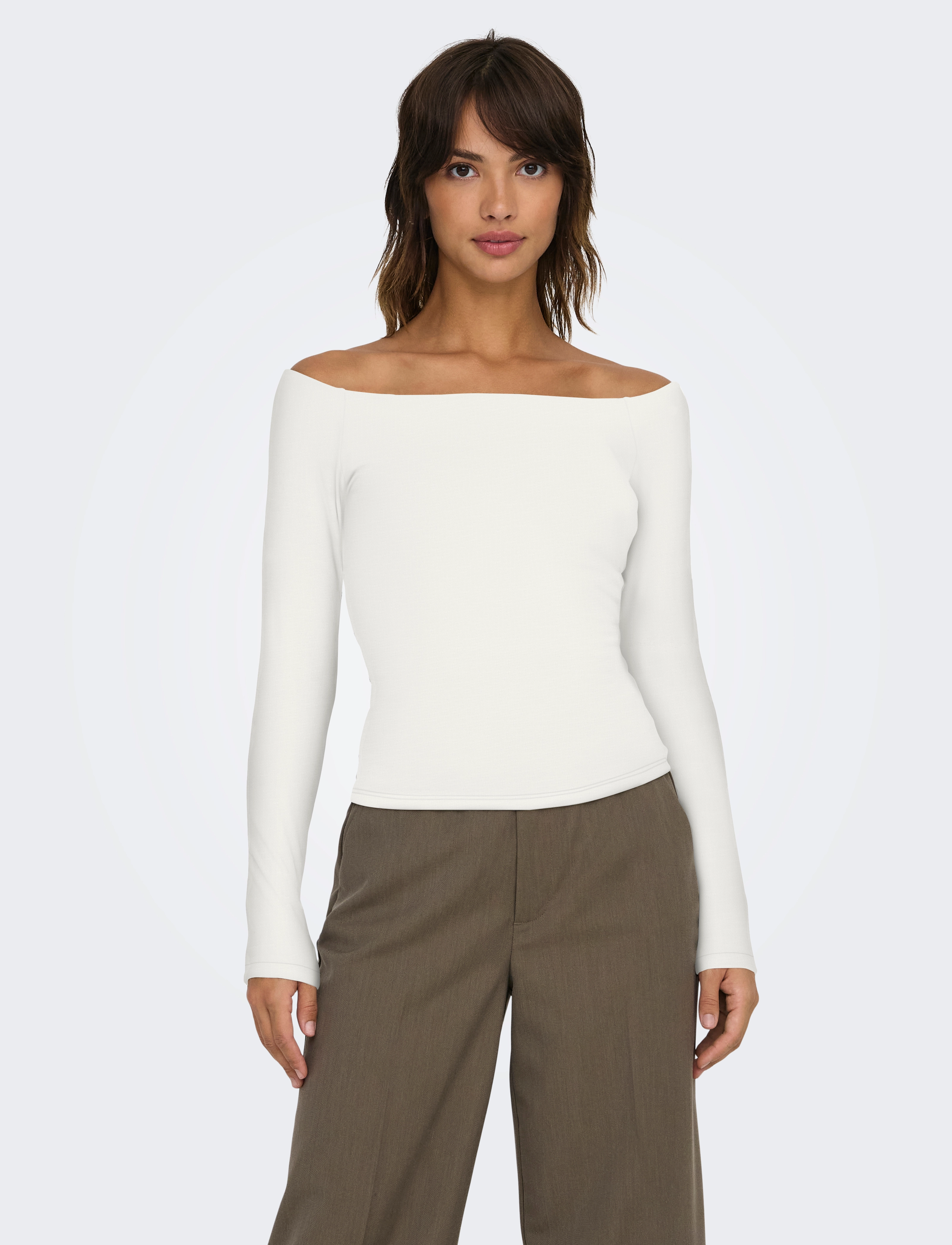 ONLY ONLGLAMOUR L/S BOAT NECK TOP BOX CC JRS - T-shirts & Toppar - CLOUD DANCER / white