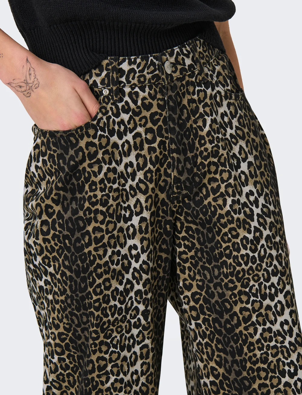 ONLY - ONLMADISON HW WIDE AOP LONG PNT CS - hosen mit weitem bein - black - 4
