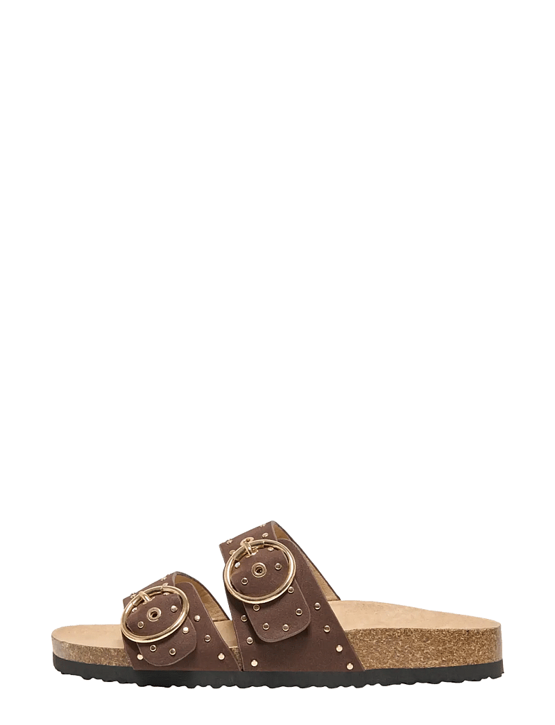 ONLY - ONLMAXI-15 PU STUDS BUCKLE SANDAL - flache sandalen - chocolate brown - 0