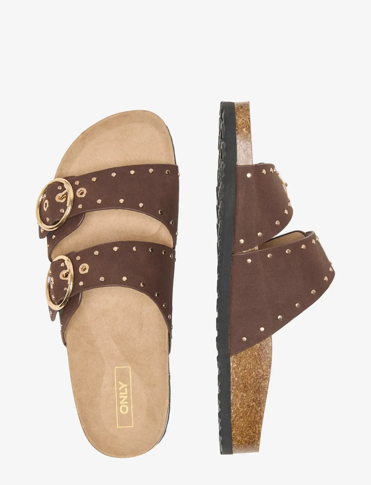 ONLY - ONLMAXI-15 PU STUDS BUCKLE SANDAL - flache sandalen - chocolate brown - 2