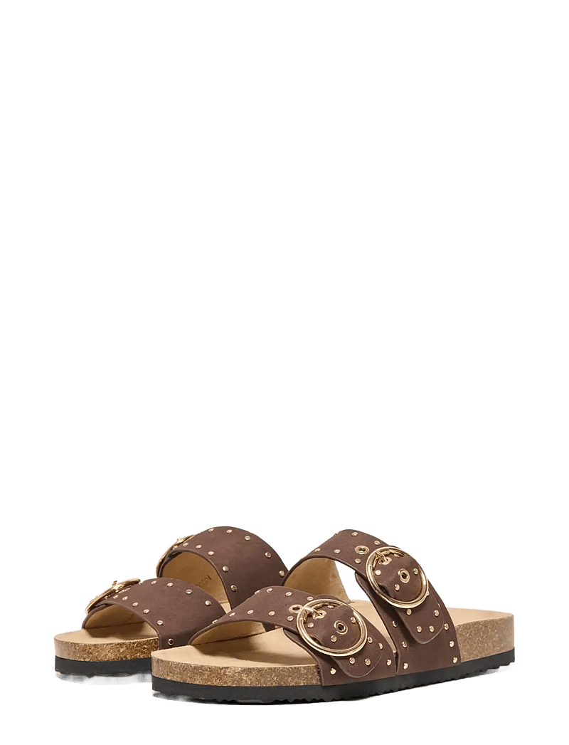 ONLY - ONLMAXI-15 PU STUDS BUCKLE SANDAL - flache sandalen - chocolate brown - 3