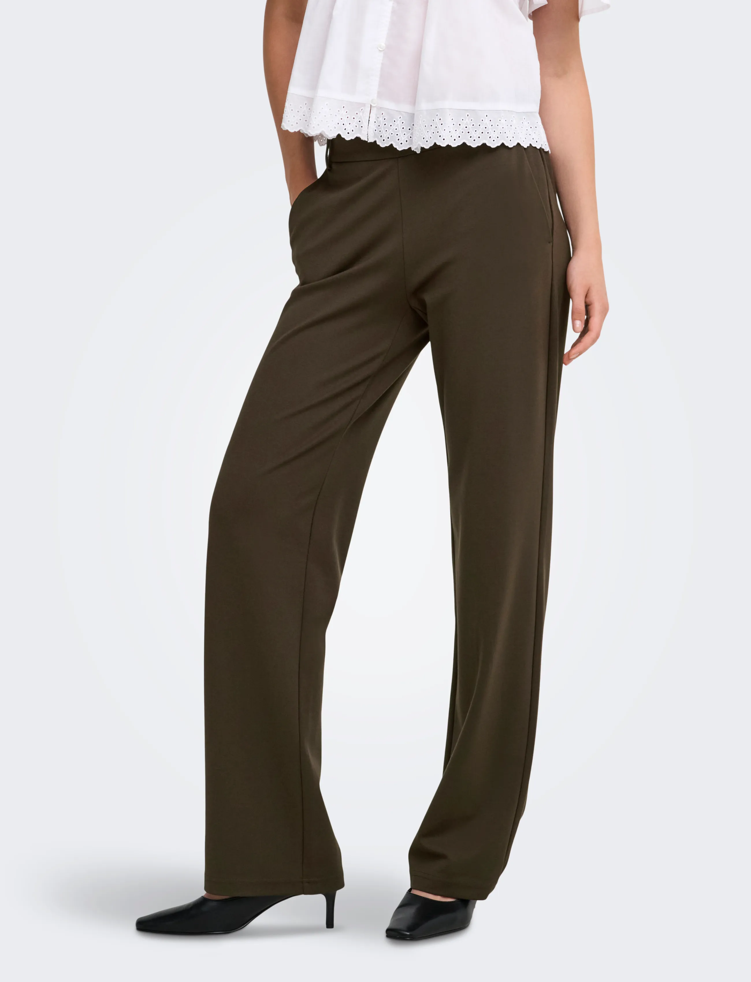 ONLY Onlpoptrash Mw Straight Pnt Noos, L x 32, Trousers, Braun - Leg, Frauen