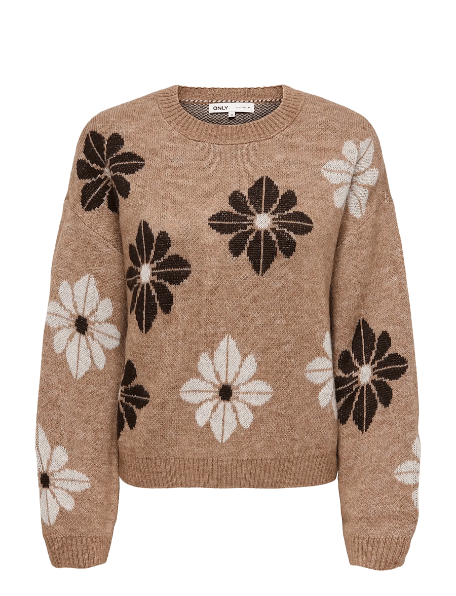 ONLY - ONLFREESIA LS FLOWER O-NECK RP KNT - pullover - toasted coconut - 1