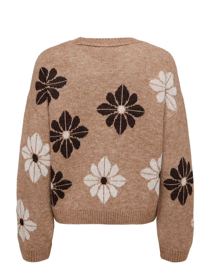 ONLY - ONLFREESIA LS FLOWER O-NECK KNT NOOS - sviitrid - toasted coconut - 2
