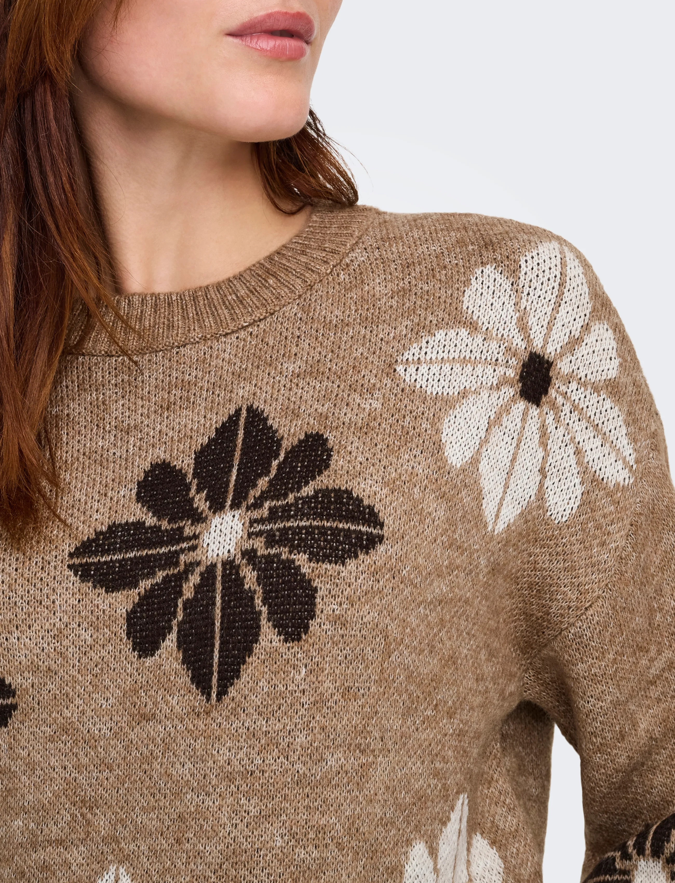 ONLY - ONLFREESIA LS FLOWER O-NECK RP KNT - pullover - toasted coconut - 5
