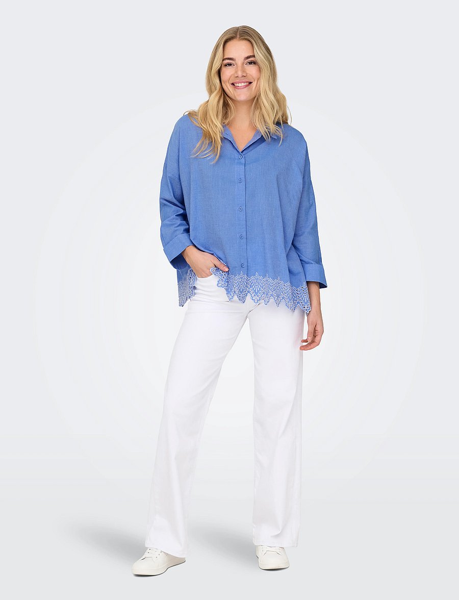 ONLY - ONLGRACES TULUM LS EMB SHIRT WVN - langärmlige hemden - blue bonnet - 0