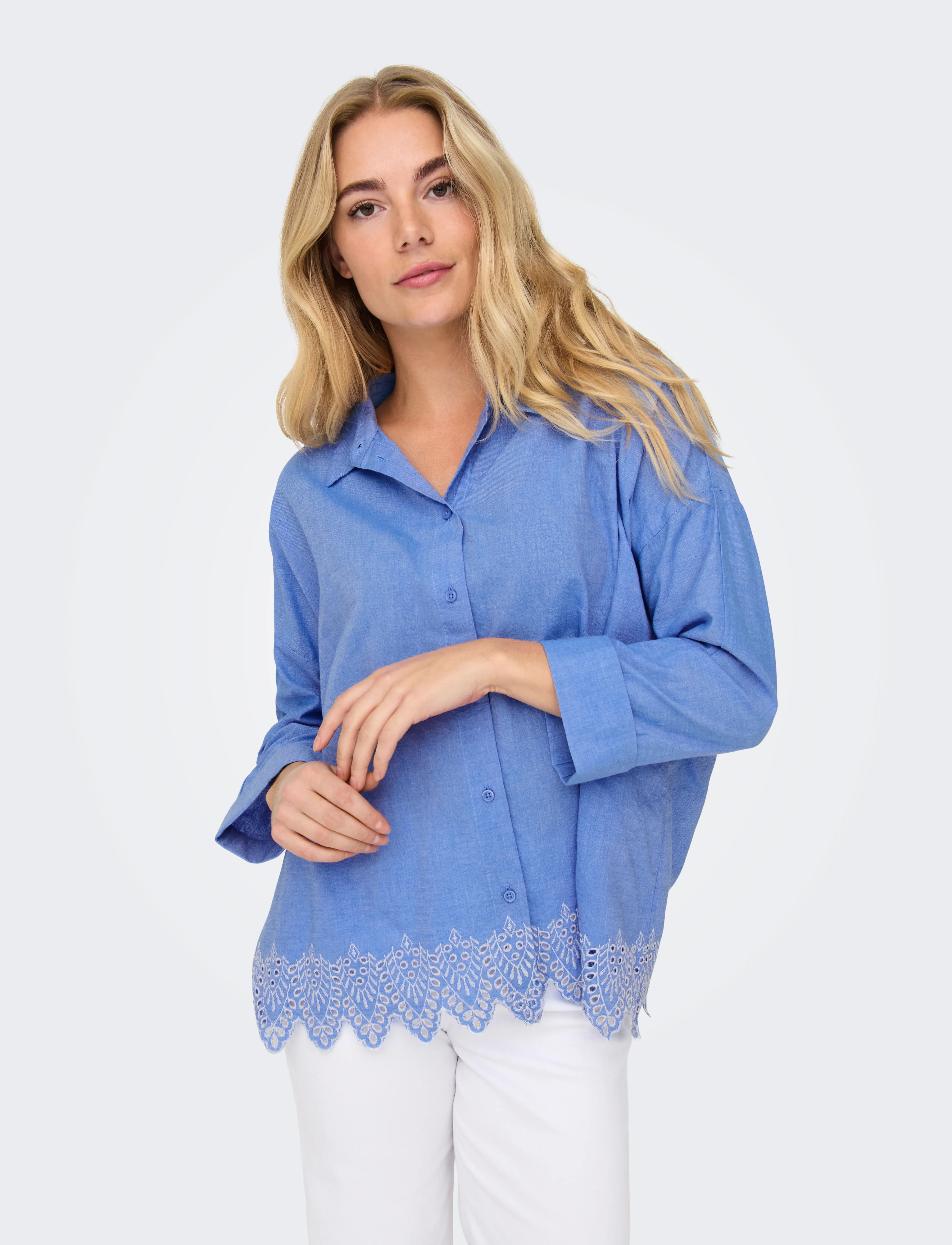 ONLY - ONLGRACES TULUM LS EMB SHIRT WVN - långärmade skjortor - blue bonnet - 5