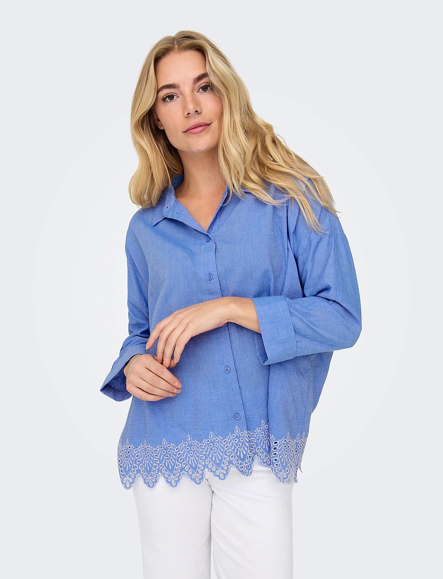 ONLY - ONLGRACES TULUM LS EMB SHIRT WVN - langärmlige hemden - blue bonnet - 5