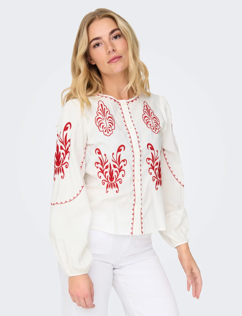 ONLY - ONLHELEN LS EMB BUTTON TOP WVN - langärmlige hemden - cloud dancer - 5