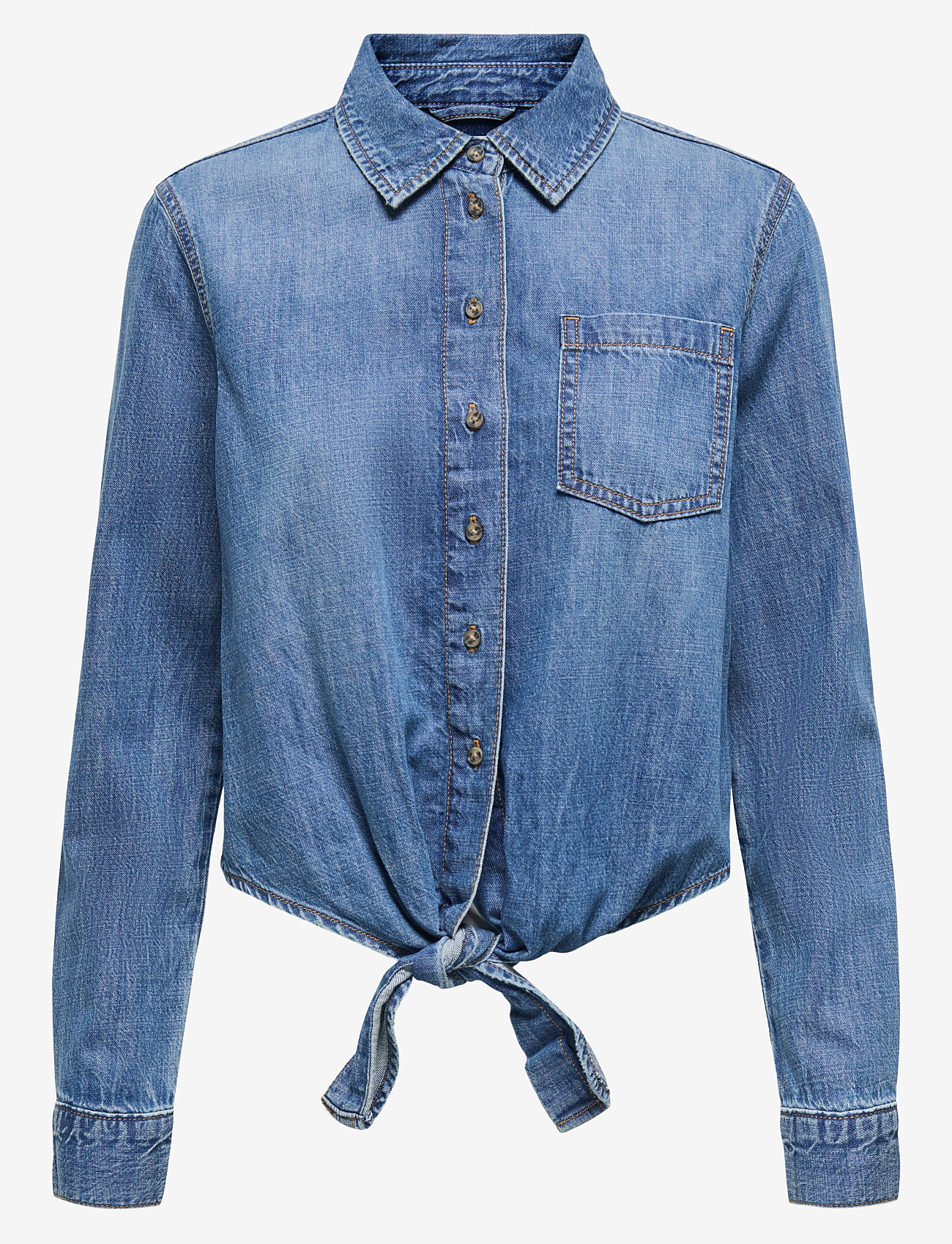 ONLY - -ONLSEVIGNY LECEY LS KNOT DNM SHIRT AKM - långärmade skjortor - medium blue denim - 1