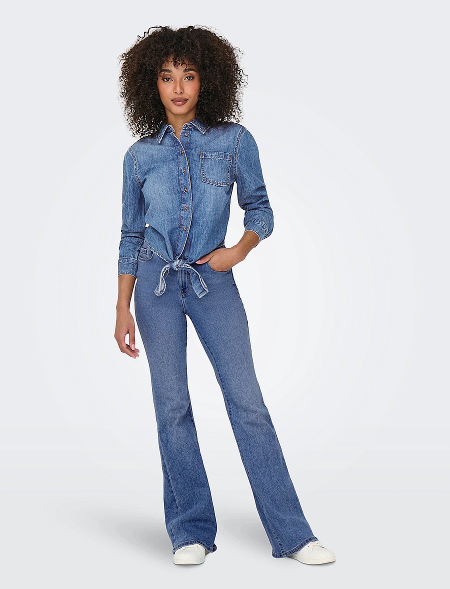 ONLY - -ONLSEVIGNY LECEY LS KNOT DNM SHIRT AKM - långärmade skjortor - medium blue denim - 0