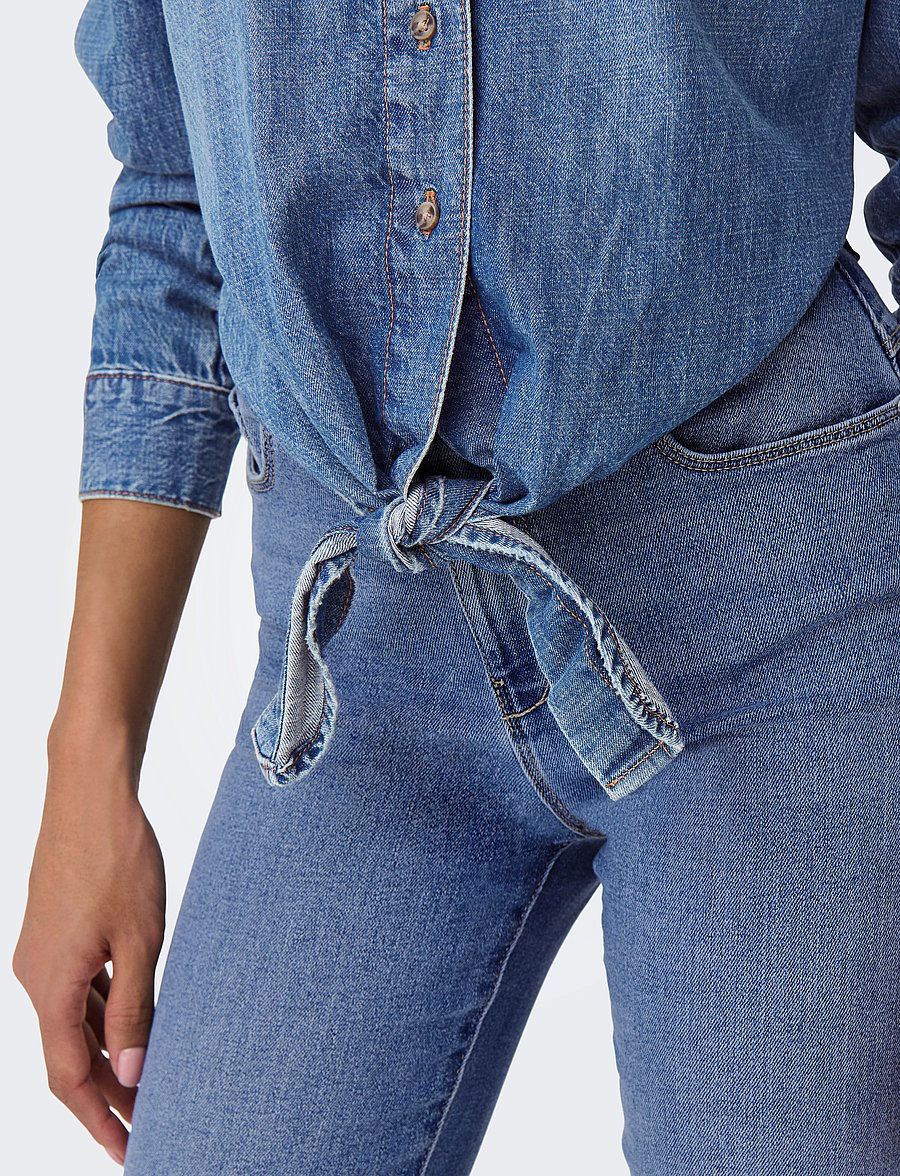 ONLY - -ONLSEVIGNY LECEY LS KNOT DNM SHIRT AKM - långärmade skjortor - medium blue denim - 4