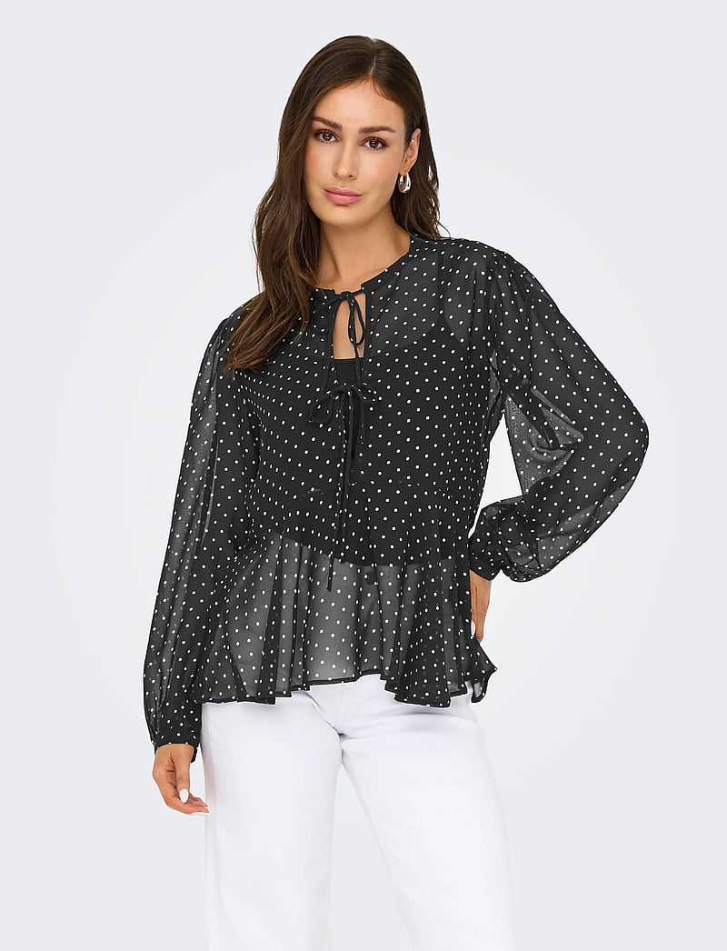 ONLY - ONLISABELLA LS STRING TOP WVN - langärmlige blusen - black - 0