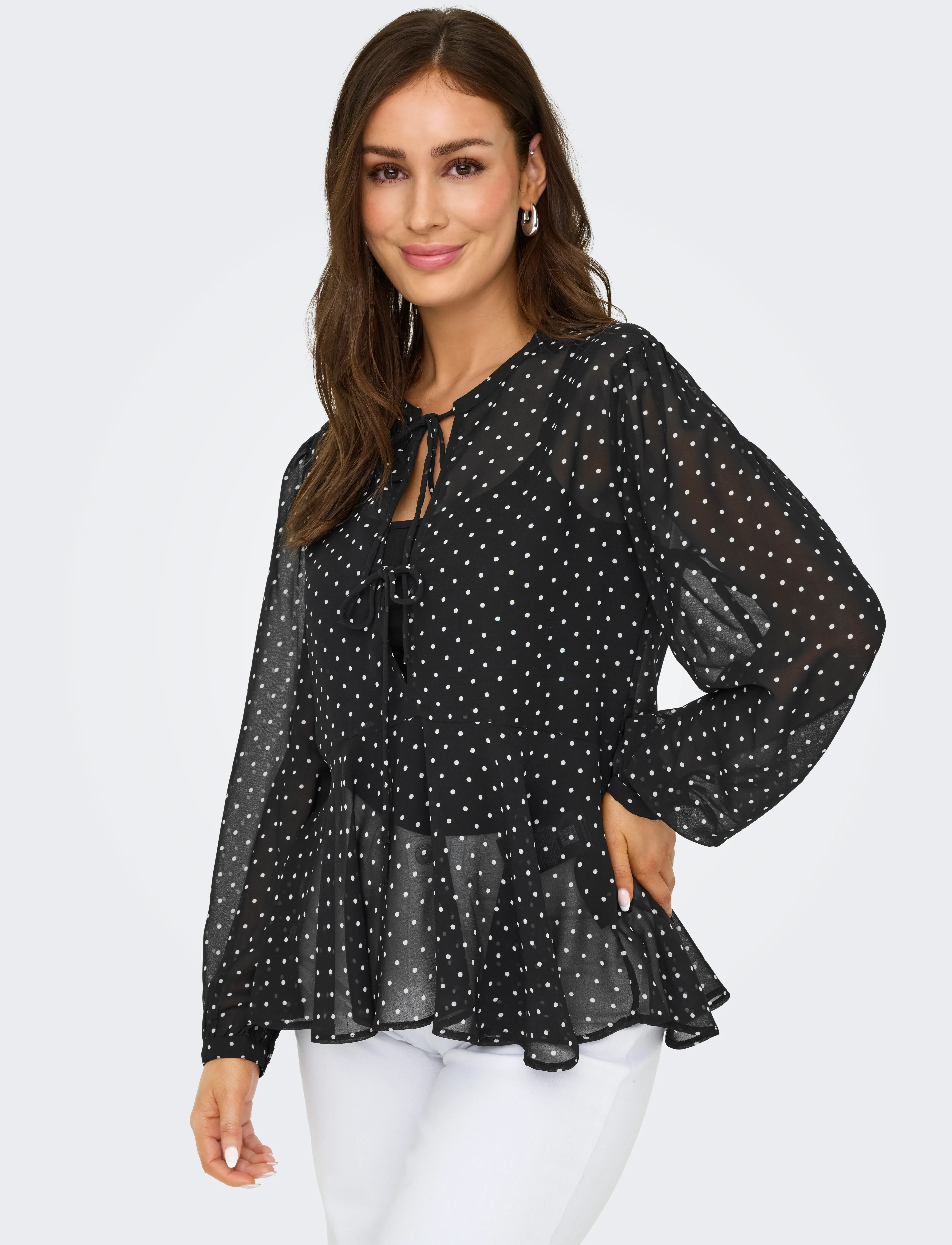 ONLY - ONLISABELLA LS STRING TOP WVN - long-sleeved blouses - black - 4