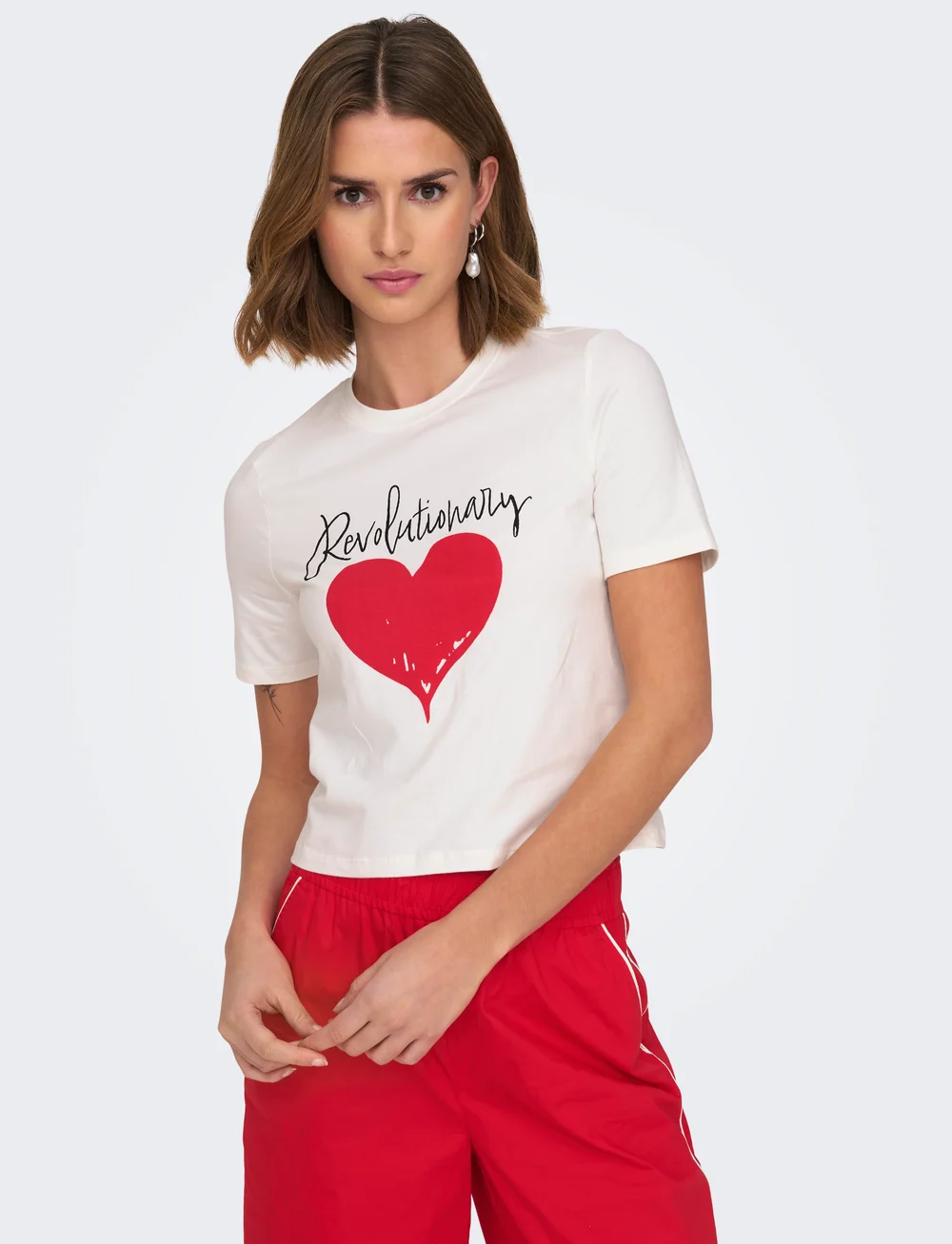 ONLY - ONLVALLIE LIFE S/S LOVE TOP BOX JRS - t-shirts - cloud dancer - 5
