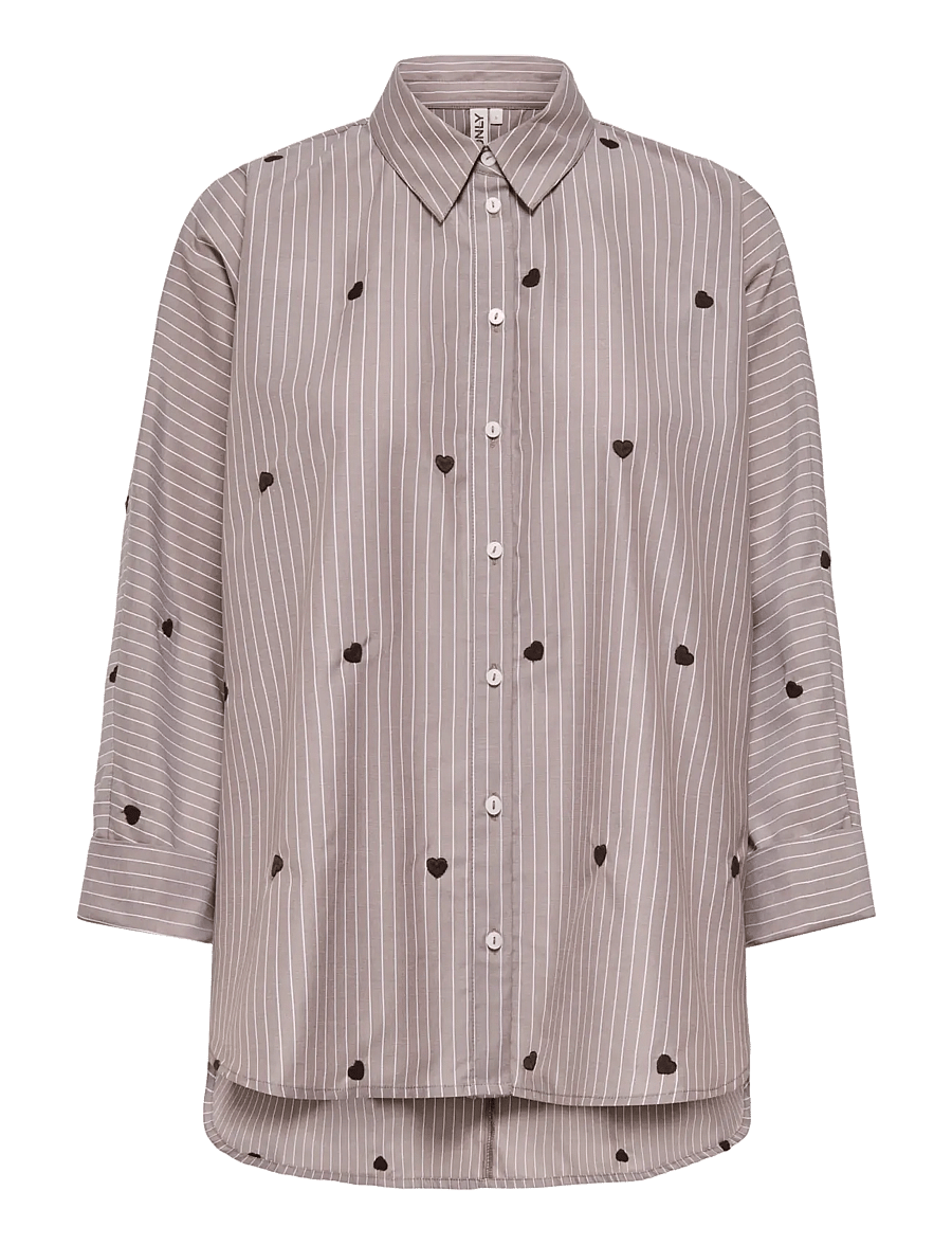 ONLY - ONLNEW LINA GRACE STR EMB SHIRT NOOS WVN - langærmede skjorter - coffee bean - 1