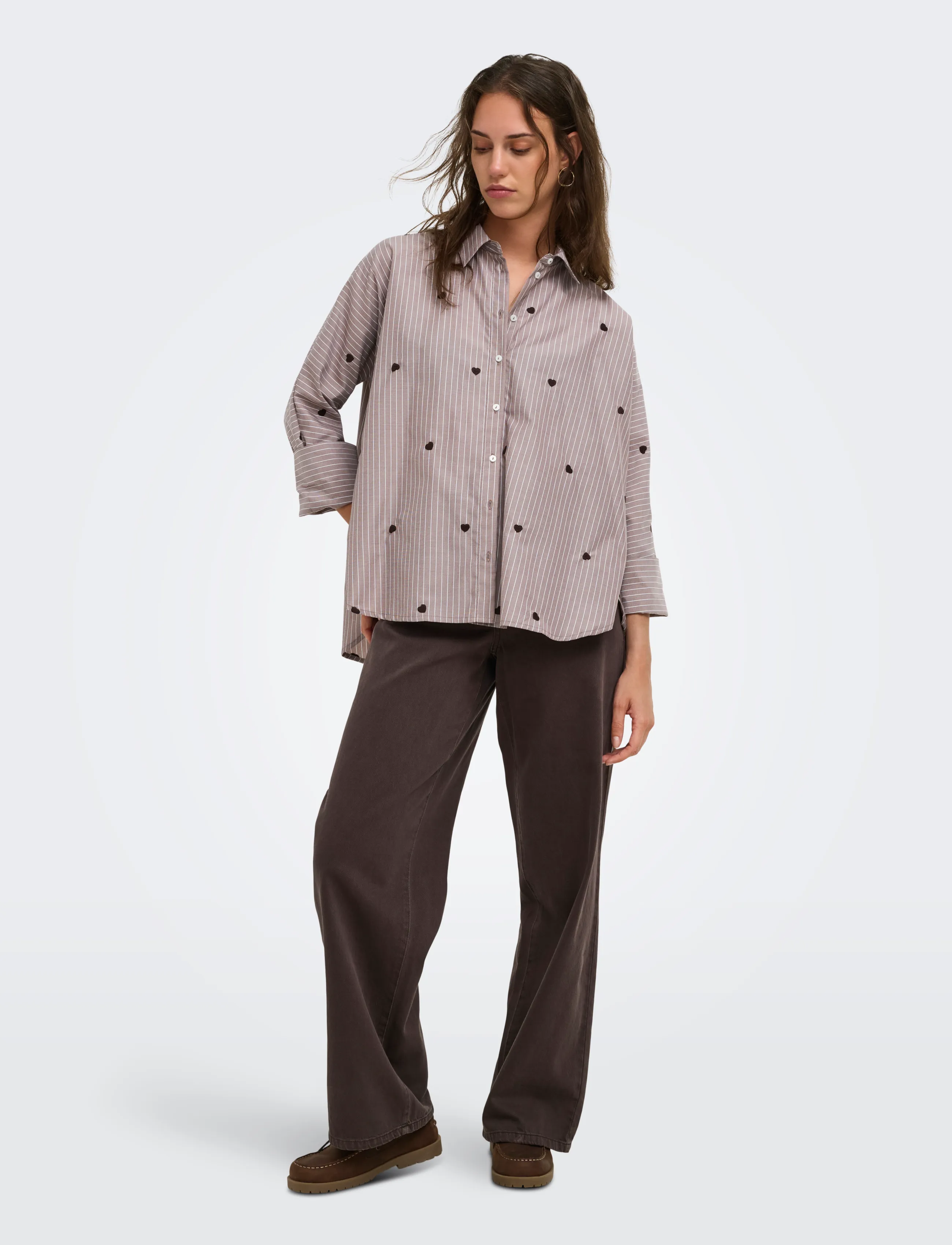 ONLY - ONLNEW LINA GRACE STR EMB SHIRT NOOS WVN - long-sleeved shirts - coffee bean - 4