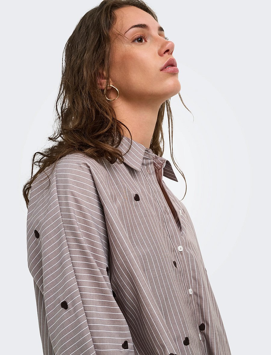 ONLY - ONLNEW LINA GRACE STR EMB SHIRT NOOS WVN - langærmede skjorter - coffee bean - 5