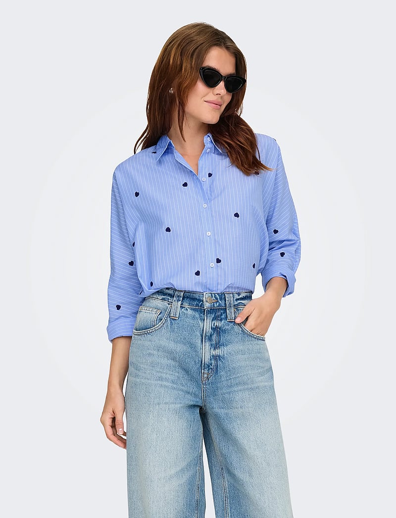 ONLY - ONLNEW LINA GRACE STR EMB SHIRT NOOS WVN - koszule z długimi rękawami - moonlight blue - 0
