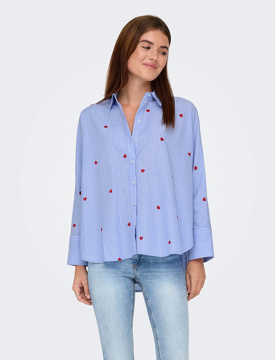 ONLY - ONLNEW LINA GRACE STR EMB SHIRT NOOS WVN - långärmade skjortor - moonlight blue - 0