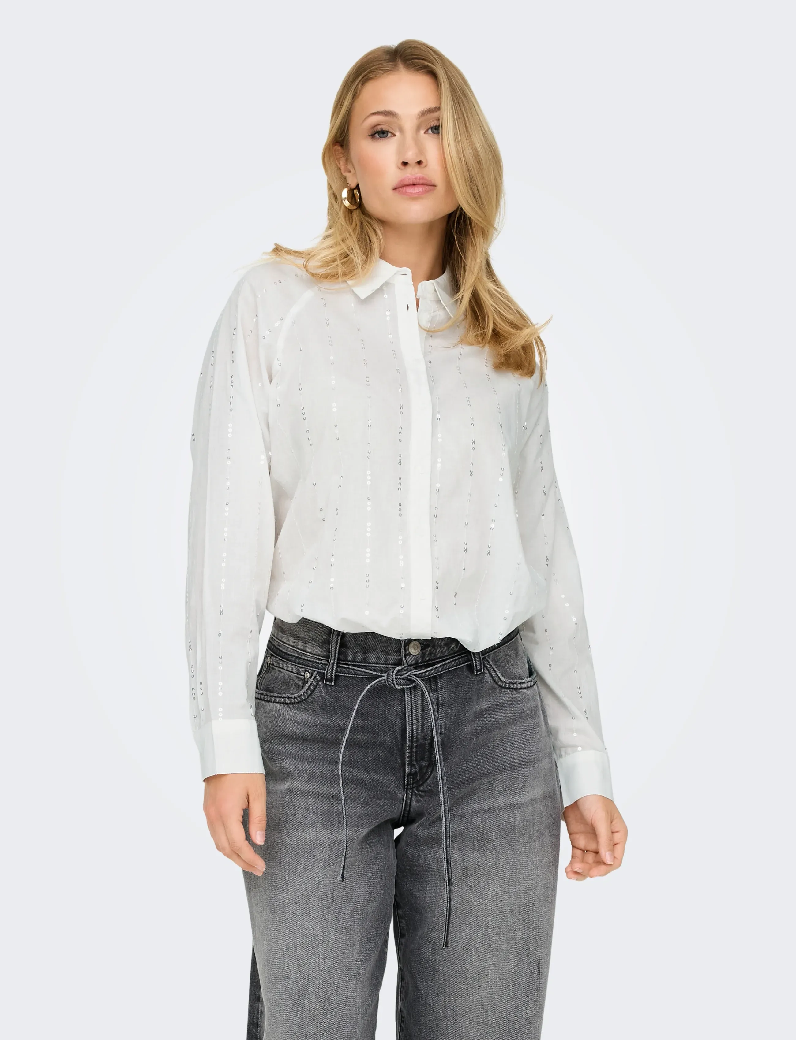 ONLY Onlminna Grace Ls Detail Shirt Wvn, Kvinder, Pailletdetalje Skjorte, Hvid, Str: M