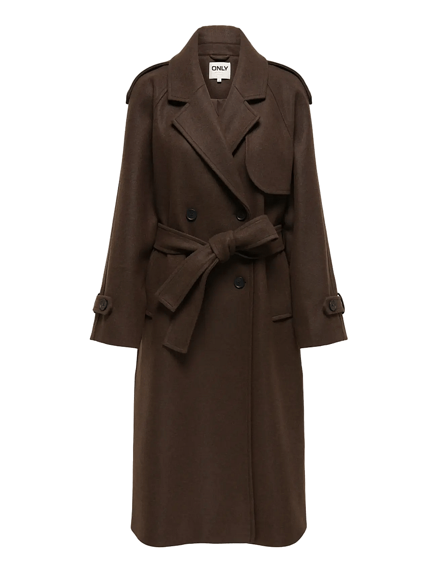ONLY - ONLDEAR-TRILLION LONG BELT COAT PNT NOOS - trenchcoats - chocolate brown - 1