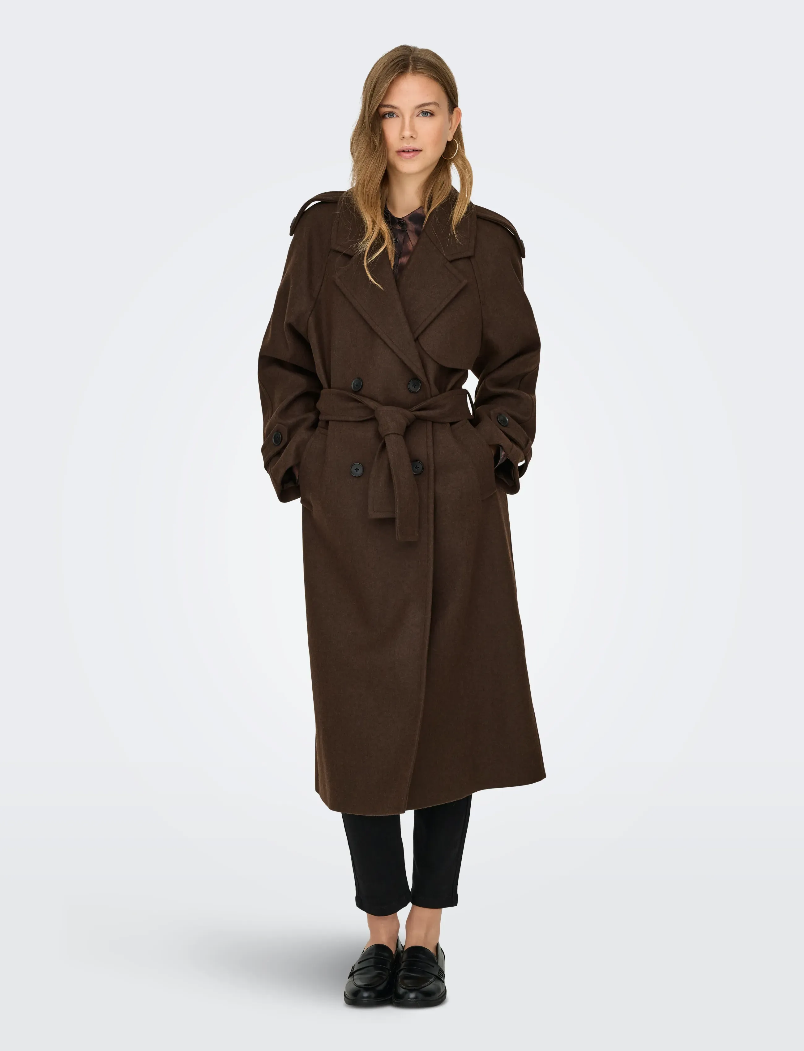 ONLY ONLDEAR-TRILLION LONG BELT COAT PNT NOOS - Tøj - CHOCOLATE BROWN / brown