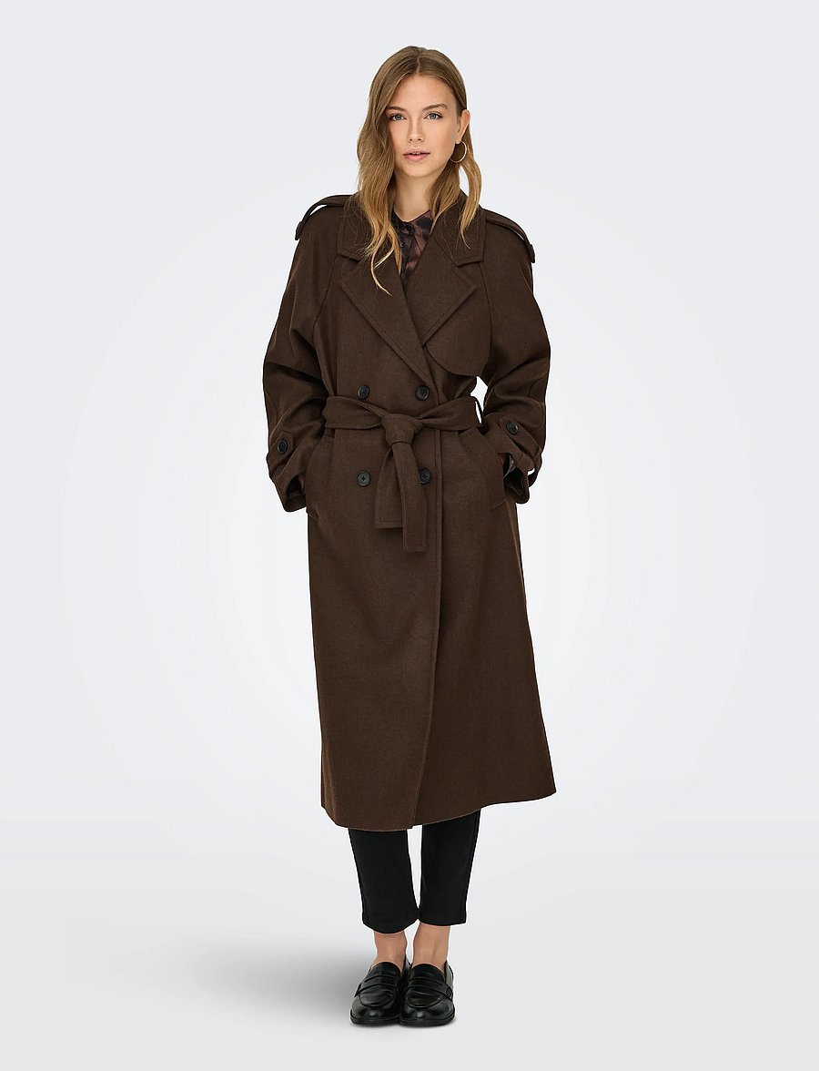 ONLY - ONLDEAR-TRILLION LONG BELT COAT PNT NOOS - trenchcoats - chocolate brown - 0