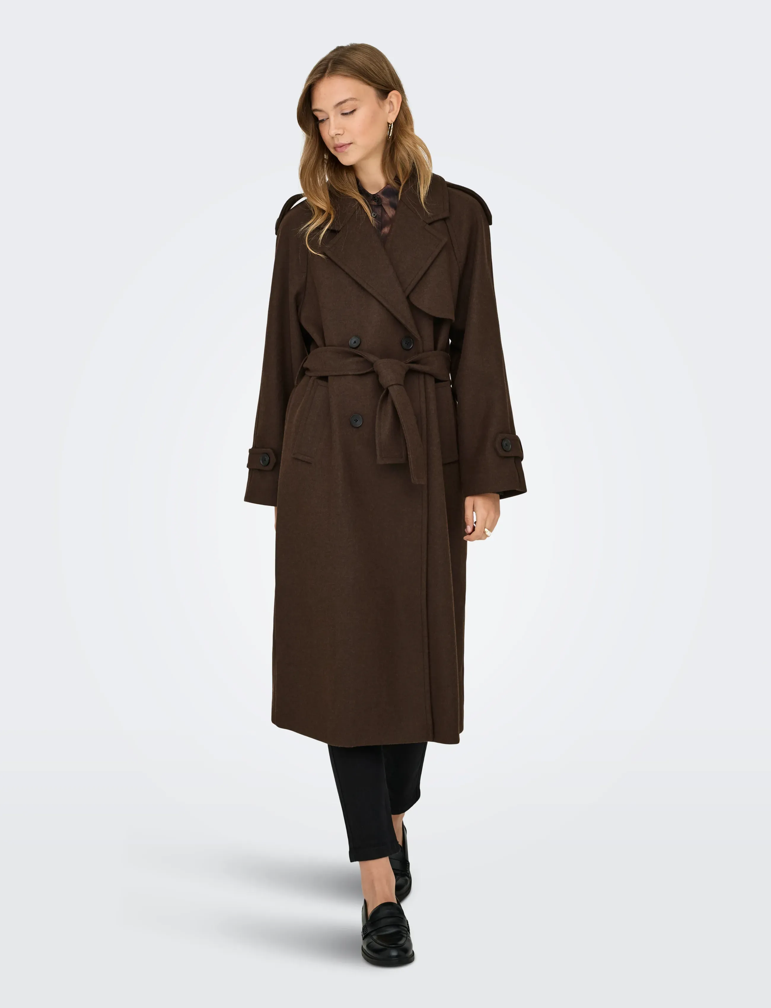 ONLY - ONLDEAR-TRILLION LONG BELT COAT PNT NOOS - trenchcoats - chocolate brown - 4