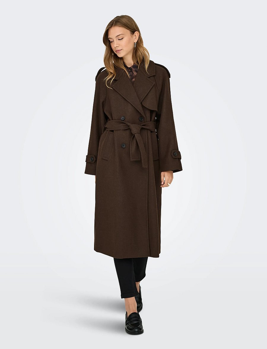 ONLY - ONLDEAR-TRILLION LONG BELT COAT PNT NOOS - trenchcoats - chocolate brown - 4