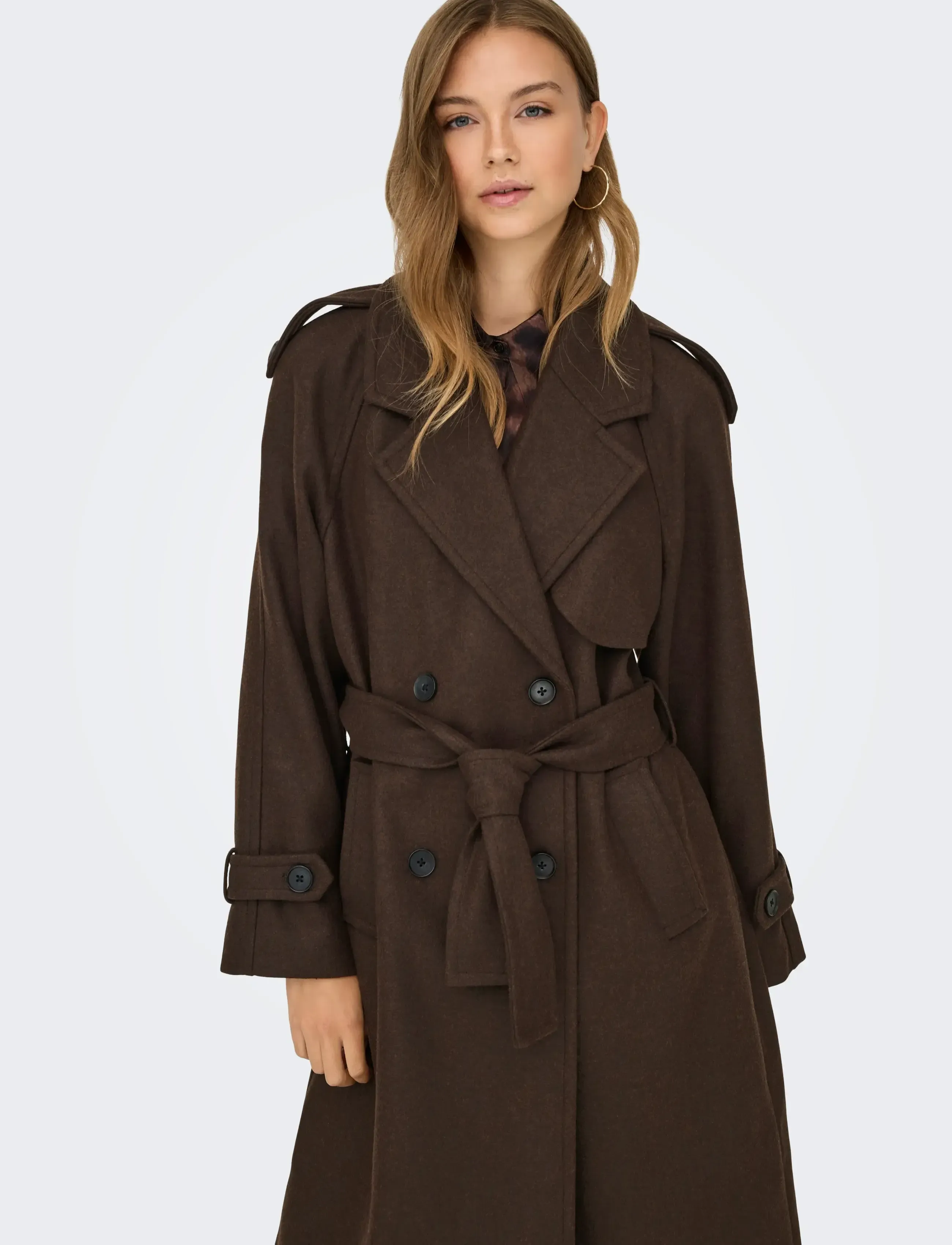ONLY - ONLDEAR-TRILLION LONG BELT COAT PNT NOOS - trenchcoats - chocolate brown - 5