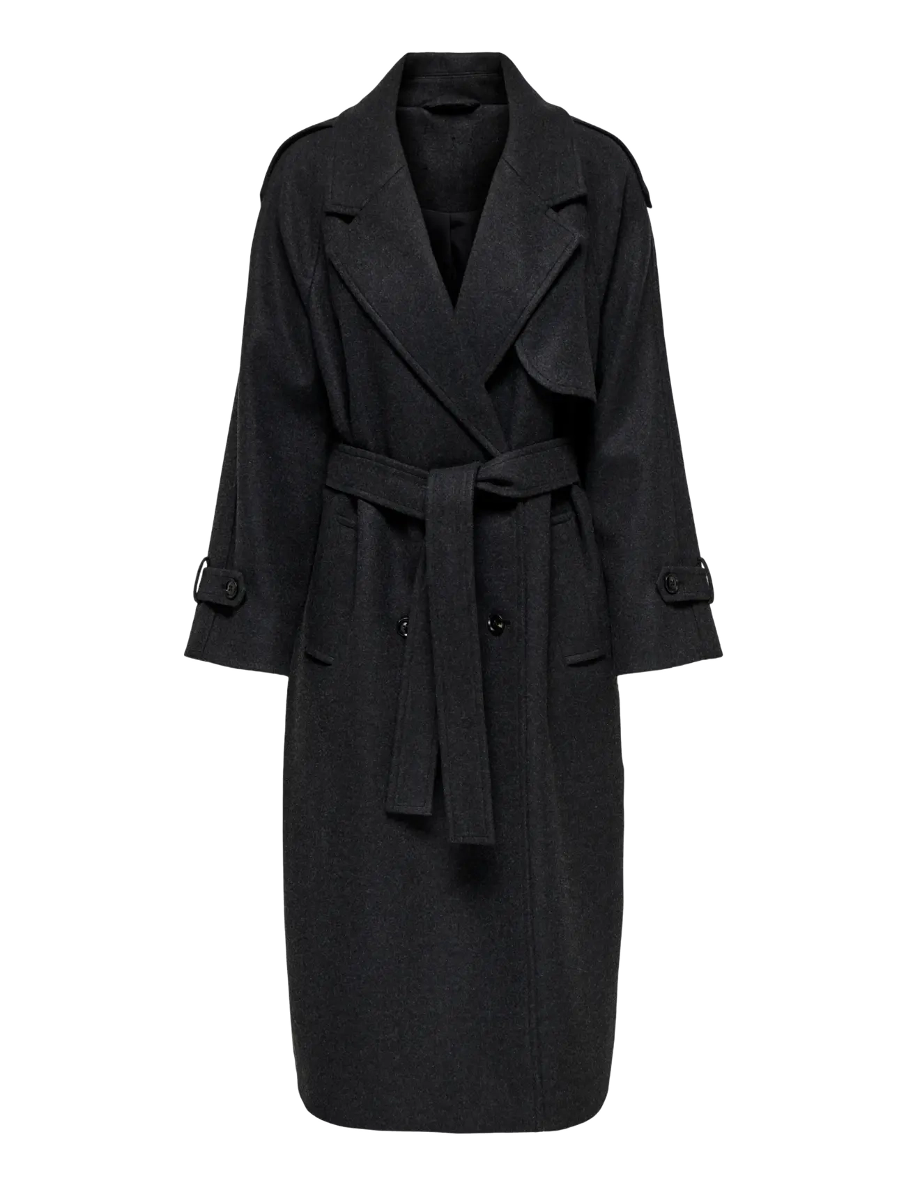 ONLY - ONLDEAR-TRILLION LONG BELT COAT PNT NOOS - trenchcoats - dark grey melange - 1